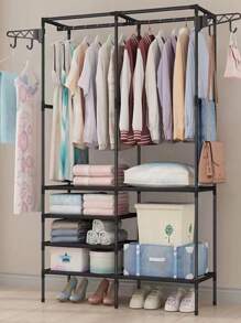 Closet,Rack para Ropa Simple,Organizador de Ropa Multifunción,Armario Closet Ropero Armable,Armario Metalico Incluye Cuatro Pisos de Espacio de Almacenamiento,Puede Guardar Ropa,Sombrero,Zapato - Negro - Ver 1