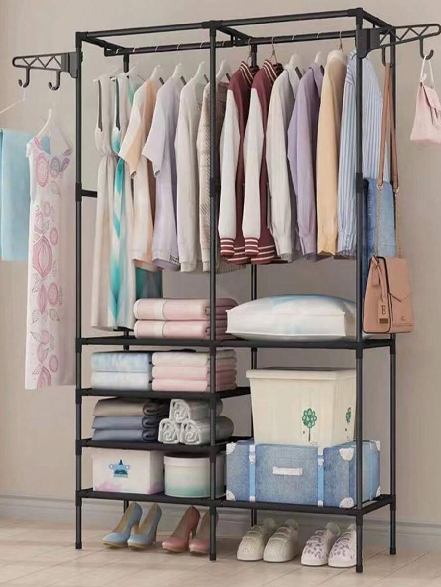 Closet,Rack para Ropa Simple,Organizador de Ropa Multifunción,Armario Closet Ropero Armable,Armario Metalico Incluye Cuatro Pisos de Espacio de Almacenamiento,Puede Guardar Ropa,Sombrero,Zapato - Negro - Ver 1