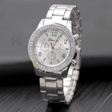 Geneva Diamond Lady Watch Vintage Elegant Design Woman - Silver - View 3