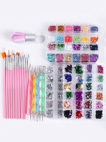 跨境套装，金箔美甲工具套装，全套美甲彩笔，美甲刷，蝴蝶亮片长尖头水钻笔，DIY美甲水钻套装，26件 - 彩色 - 查看 1