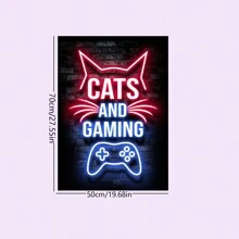 1張彩繪油畫霓虹貓和遊戲控制器海報,適用於遊戲室、臥室、辦公室、客廳、家居牆壁裝飾,不含畫框 - 彩色 - 查看 5