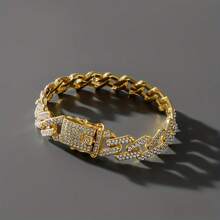 1條嘻哈風格全鑲鑽粗鍊手鍊 - 圓扣金 - 查看 5