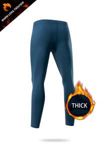 男士保暖压缩裤，健身紧身裤，适合运动、健身房、跑步、徒步旅行、锻炼，九分钟长度 - 藍色 - 查看 2