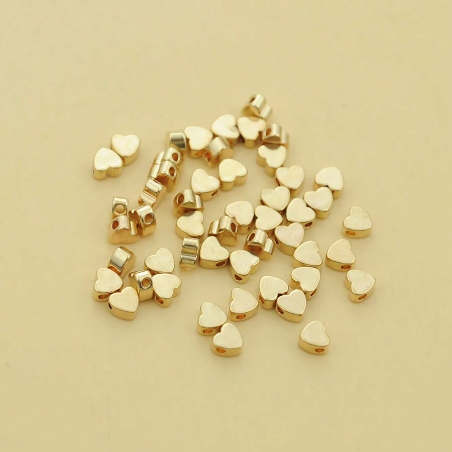 50pcs/Pack Pure Brass Cute Heart Shape Beads For Diy Handmade Jewelry, Sewing, Clothing Design, Multi-Color Accessory Supplies - Gold - View 1