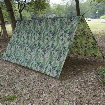1pc Outdoor Tent With Large Sunshade Cover For Camping And Hiking, Rainproof, Sunproof, Triangle Sunshade Cover, Beach Bbq Camping Equipment, Waterproof Ground Cloth, Moisture-Proof Mat