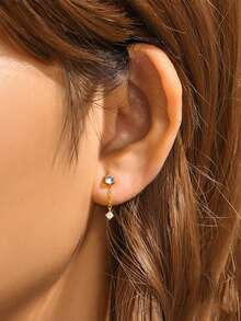 1 件时尚精致吊坠耳环，适合女性 925 银 18K 镀金，复古 2023 年潮流珠宝，送给我的爱人，适合派对 - 金色 - 查看 11