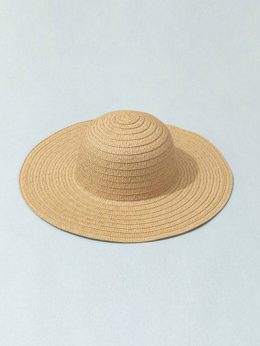 1 Stück Kind Unisex Khaki Farbe Einfach & Modisch Flache Rechnung Sonnenhut Geeignet Für Den Täglichen Sonnenschutz, Alltagskleidung, Strandurlaub, Eltern-kind Passender Outfit - Khaki - Übersicht 1