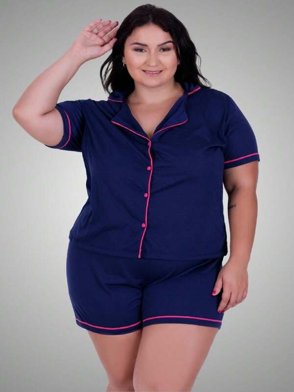 Pijama Americano Plus Size Blusa e Short 50 52 54 56