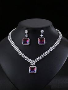 1套/3入歐美風格的方形花卉設計項鍊和耳環套裝,適用於婚禮、宴會、高層建築、女性、節日場合 - 正方 - 查看 17