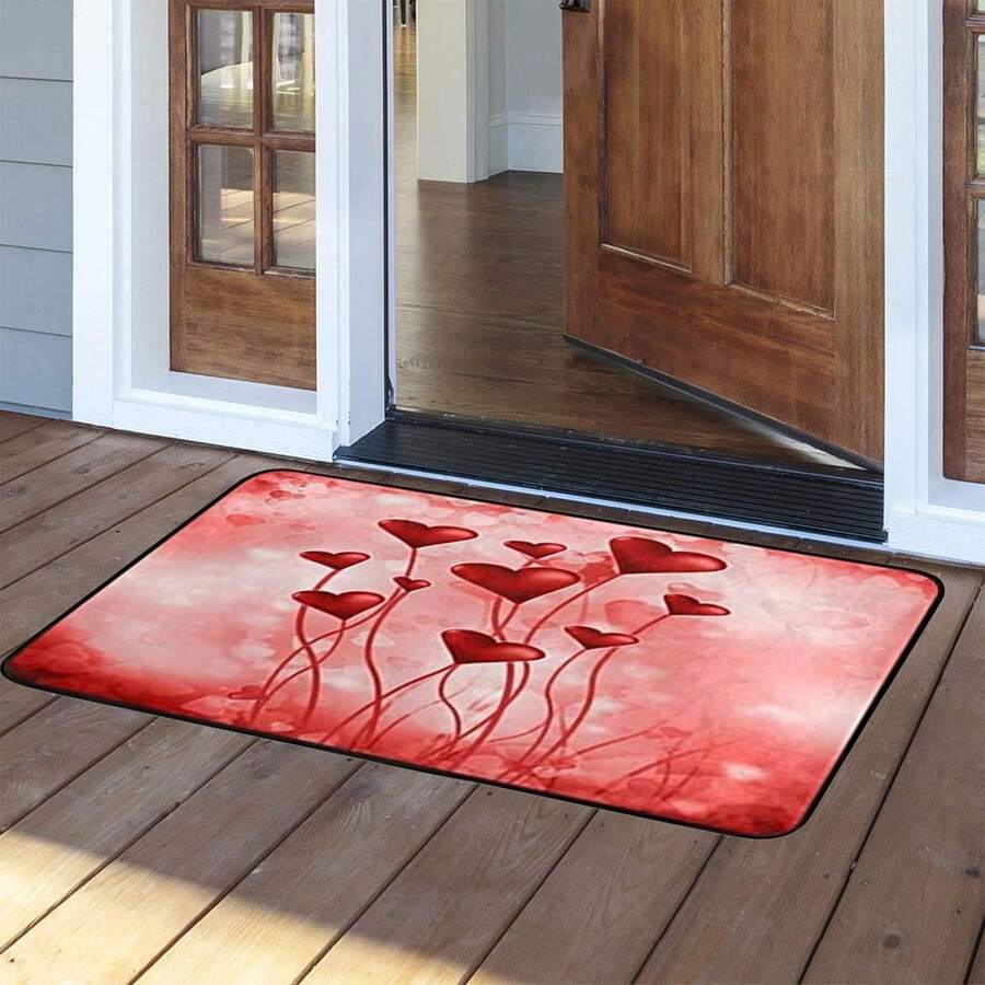 1入組情人節矮人,紅玫瑰和家庭字母圖案的廚房地墊,粉色心形廚房墊,浴室墊,防滑門墊,柔軟的地毯家居裝飾 - 紅心氣球 - 查看 1