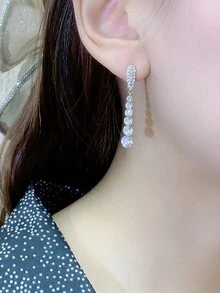 1pair Women's Diamond Earrings With High-end And Luxurious Atmosphere, Elegant And Graceful Earrings - Silver - View 1