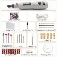 無線旋轉工具,3.7伏鋰離子mrt22dc小型旋轉多功能工具套裝,可變速,配備40件配件,用於拋光,清潔,雕刻和電動diy研磨 - 灰色 - 查看 3