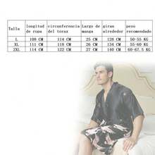 Pijamas De Hombre Batas Seda Pijama Estampado Satén Hombre Ajuste Cómodo - Negro - Ver 2