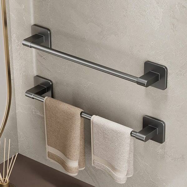 1pc SelfAdhesive Bathroom Towel Rack, Black Towel Bar Without Drilling