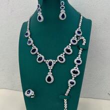 歐美風格豪華鋯石珠寶套裝,包括項鍊、耳環、戒指和手鐲,非常適合作為禮物、母親節、派對或婚禮裝飾 - 四件套 - 查看 13