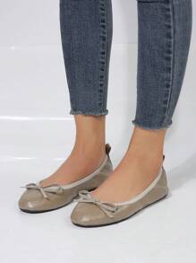 1pair Youth Comfortable Soft Foldable Bowknot Ballet Flats - Maroon - View 2