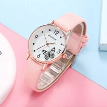 5 件套可爱马卡龙色小表盘简约手表 + 独角兽手链套装，适合生日、万圣节、礼物（无盒） - 粉色 - 查看 5