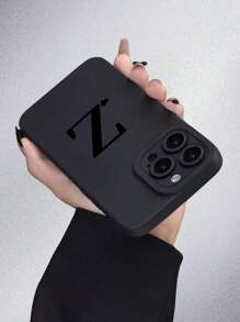 1入黑色天使眼啞面紋理TPU殼，有A/B/C/D/E/F/G/H/I/J/K/L/M/N/O/P/Q/R/S/T/U/V/W/X/Y/Z印刷字母，提供全面覆蓋保護，防塵，防水，適用於iPhone和三星手機 - 黑色 - 查看 4