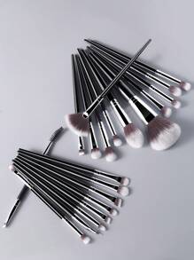 20pcs High Quality Black-Silver Series Complete Set Of Facial & Eye Makeup Brushes,Brush Set,Makeup Brush Kit,Make Up Brush Set,Make Up Set Complete,Makeup Brush Set,Complete Makeup Kit,Brush Kit,Brushes Makeup Set,Makeup Gift Set,Set - Black - View 2