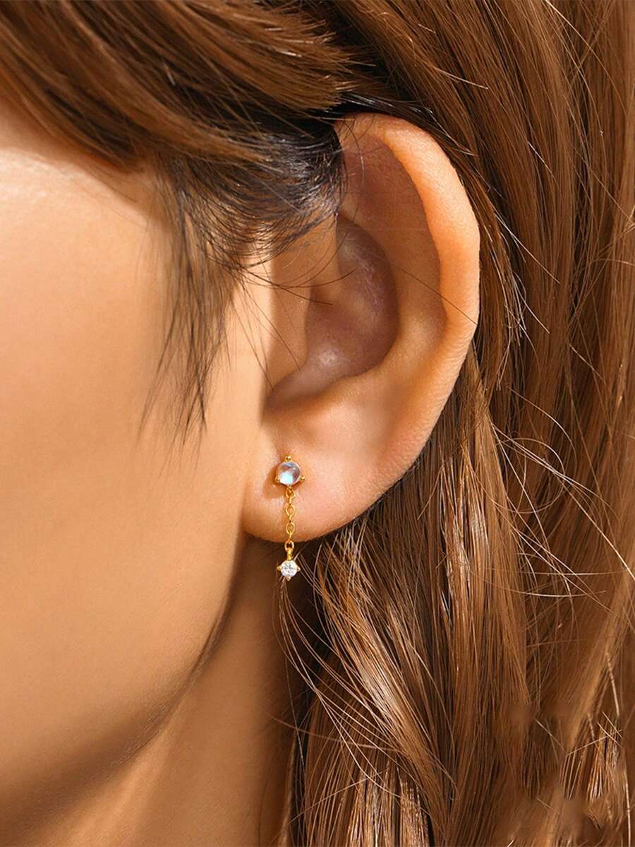 1 件时尚精致吊坠耳环，适合女性 925 银 18K 镀金，复古 2023 年潮流珠宝，送给我的爱人，适合派对 - 金色 - 查看 1