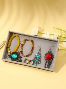 Fashionable Short Velvet Jewelry Storage Tray - Grey - View 1