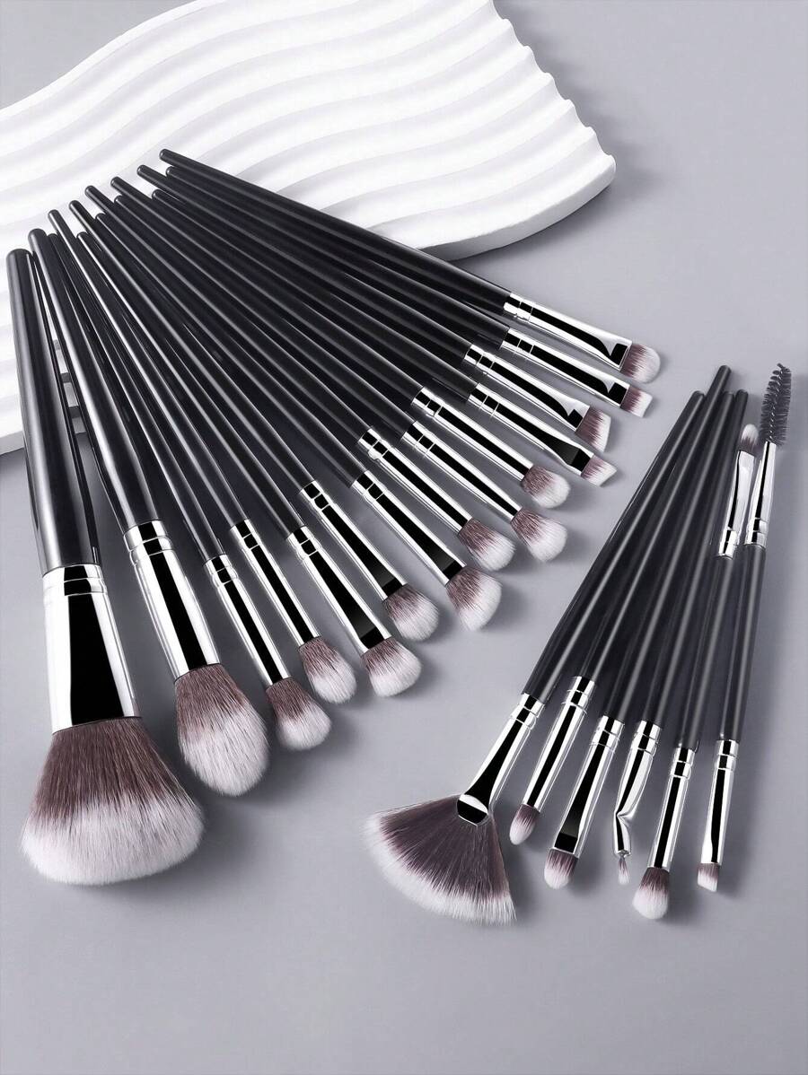 20pcs High Quality Black-Silver Series Complete Set Of Facial & Eye Makeup Brushes,Brush Set,Makeup Brush Kit,Make Up Brush Set,Make Up Set Complete,Makeup Brush Set,Complete Makeup Kit,Brush Kit,Brushes Makeup Set,Makeup Gift Set,Set - Black - View 1