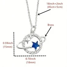 1 件欧美风格优雅蓝色星球 & 陨石 & 微镶嵌宝石设计项链，适合女孩 - 彩色 - 查看 5