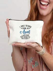 1個字母aunt米色美妝包,收納袋,化妝包,婚禮母親禮物,訂婚,新娘派對禮物,給新郎新娘的感謝禮物,可重復使用的便攜式收納化妝袋,適用於購物,旅行和工作,派對用品,假期用品 - 米色 - 查看 2