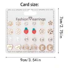 12 兒童人造珍珠、珠子和水鑽裝飾花朵形狀組合耳環套裝,款式隨機選擇,適合女孩