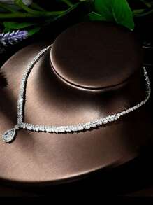 1 件/套性感立方氧化鋯水滴裝飾珠寶套裝,理想的女士週年紀念禮物 - 銀色 - 查看 4