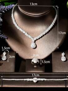 1 件/套性感立方氧化鋯水滴裝飾珠寶套裝,理想的女士週年紀念禮物 - 銀色 - 查看 6