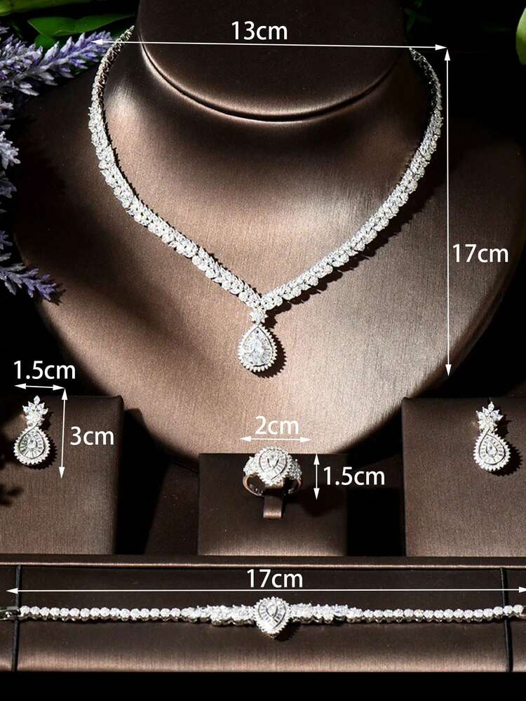 1 件/套性感立方氧化鋯水滴裝飾珠寶套裝,理想的女士週年紀念禮物 - 銀色 - 查看 6