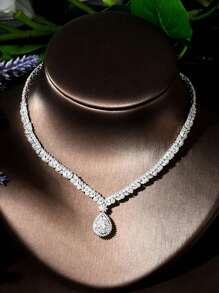 1 件/套性感立方氧化鋯水滴裝飾珠寶套裝,理想的女士週年紀念禮物 - 銀色 - 查看 5