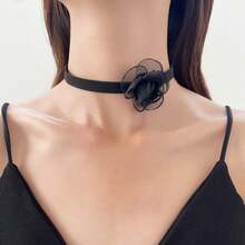 1個復古多彩大花頸圈絨面鎖骨項鍊女性派對宴會頸部飾品 - 酒紅色 - 查看 5