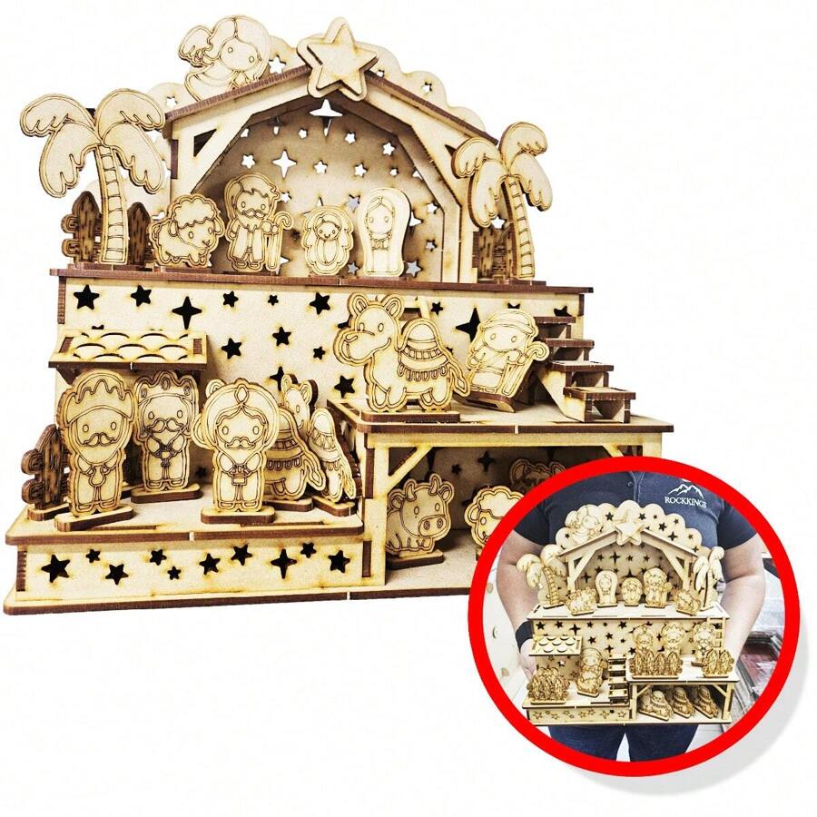 Nacimiento De Mdf De 3 Mm Armable 26 Cm De Alto - Beis - Ver 1