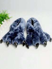 創意恐龍爪拖鞋秋冬情侶室內卡通包跟保暖鞋舒適男女家用怪物毛絨拖鞋 - 彩色 - 查看 1