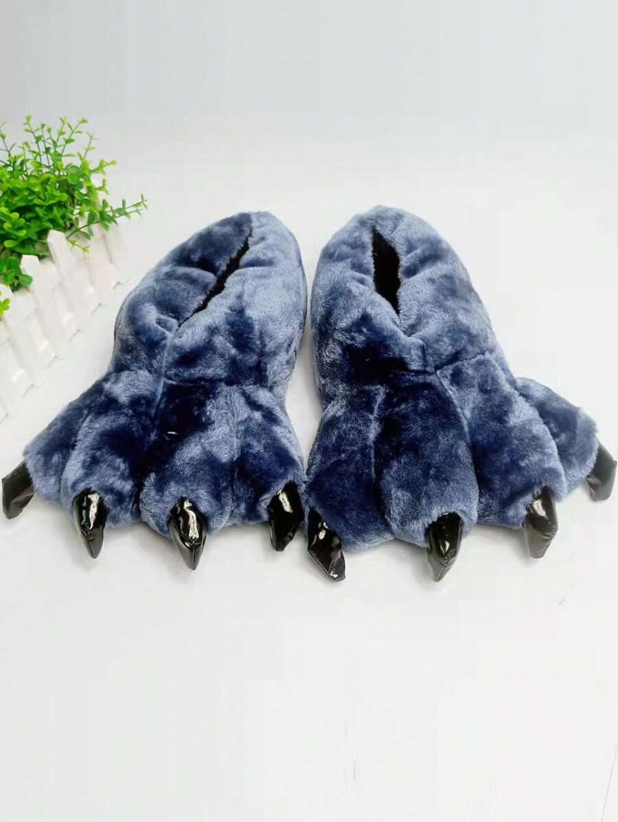 創意恐龍爪拖鞋秋冬情侶室內卡通包跟保暖鞋舒適男女家用怪物毛絨拖鞋 - 彩色 - 查看 1