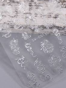 2 件裝金銀龍指甲貼 3d 金屬鏡面漢字字母龍設計指甲貼花膠 Diy 新年指甲裝飾 - 彩色 - 查看 5