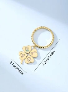1pc Simple & Chic Four Leaf Clover & Letter Design Women'S Ring, Suitable For Commuting, Dating, Gift - Enamel Four Leaf Clover Women's Ring - View 3
