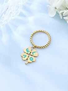 1pc Simple & Chic Four Leaf Clover & Letter Design Women'S Ring, Suitable For Commuting, Dating, Gift - Enamel Four Leaf Clover Women's Ring - View 2