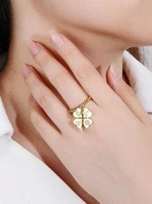 1pc Simple & Chic Four Leaf Clover & Letter Design Women'S Ring, Suitable For Commuting, Dating, Gift - Enamel Four Leaf Clover Women's Ring - View 1
