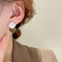 1 對 925 銀幾何設計油滴和彩色鑽石裝飾法式優雅耳環,時尚女士日常配飾,完美的節日禮物 - 咖啡 - 查看 5