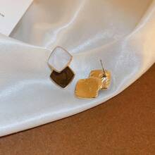 1 對 925 銀幾何設計油滴和彩色鑽石裝飾法式優雅耳環,時尚女士日常配飾,完美的節日禮物 - 咖啡 - 查看 6