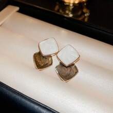 1 對 925 銀幾何設計油滴和彩色鑽石裝飾法式優雅耳環,時尚女士日常配飾,完美的節日禮物 - 咖啡 - 查看 4