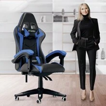 Ergonomic Gaming Chair With Lumbar Cushion And Headrest,Height Adjustable Office Chair - 藍色 - 查看 4