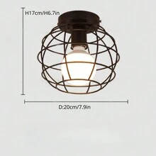 110v/220v半嵌入式天花板燈e27*1,附led燈泡暖色/冷色,復古黑色工業風天花板燈具鐵網罩天花板燈,適用於門廊走廊廚房農舍照明 - 黑色 - 查看 5