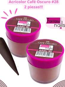 2 Piezas #28 Cafe Oscuro Acrilico Acricolor 3D para uñas Manicura  8 gramos-FANTASY NAILS - Marrón Mocha - Ver 1