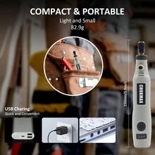 無線旋轉工具,3.7伏鋰離子mrt22dc小型旋轉多功能工具套裝,可變速,配備40件配件,用於拋光,清潔,雕刻和電動diy研磨 - 灰色 - 查看 6
