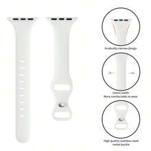 Kompatybilny z paskiem Apple Watch 38 mm 40 mm 41 mm 42 mm 44 mm 45 mm 46 mm 49 mm, kompatybilny z Apple Watch Series Ultra/Ultra 2 10/9/8/7/6/5/4/3/2/1 SE, damski ultracienki i wąski wymienny miękki silikonowy pasek sportowy - Biały - Zobacz 3