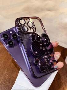 Süßer Handyfall mit Metallbeschichtung, Hasen Design, Makeup Spiegel und Ständer, kompatibel mit iPhone 15 14 13 12 11 Xs Xr X 7 8 Plus Pro Max
